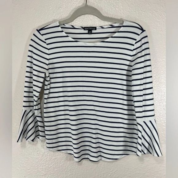 J. Crew Mercantile Bell Sleeve White Blue Stripe Pullover Top Women’s XS - Picture 12 of 12